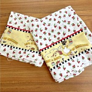 VTG Mary Engelbreit Daisy Kingdom Fabric Lot 2 pcs Bowl of Cherries Border Print